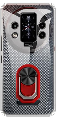 Fodral och ringhållare för Oukitel WP200 Pro - Klar+Röd | 6.7 2-i-1-komboset inkluderar stöttåligt stötfångarfodral + självhäftande fingerringstativ