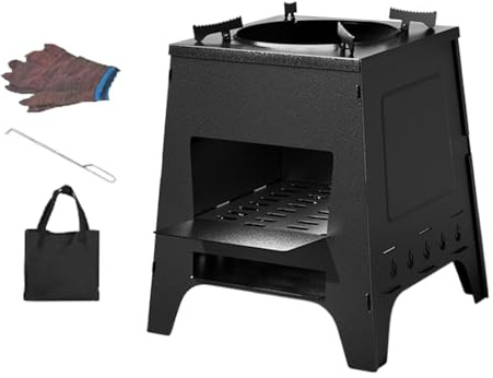 Kustimantu Hornillo de leña – Quemador desmontable y resistente al viento | Hornillo de mochila – para excursiones al aire libre, senderismo, barbacoa, viajes, campo, picnic, pesca