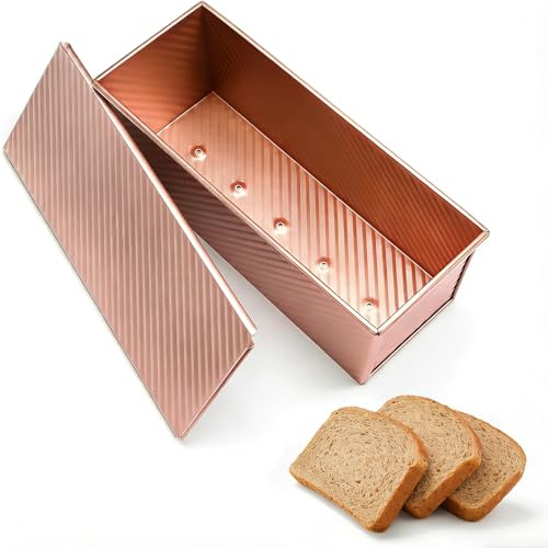 YBCCBY Loaf Tin with Lid 2lb, Non Stick Bread Toast Box, 32×12×11.5cm | Non Stick, Carbon Steel, Slide Cover, Corrugated Toast Bread Pan, Breads Baking Mould for Baking Breads