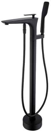 Moderner, freistehender Badewannenarmatur, Bodenmontage, mit Handbrause, stilvolles schwarzes Design für luxuriöses Badeerlebnis, perfekt für Badewannen und Duschen