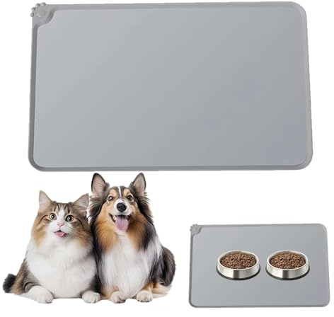 Napfunterlage Katzen, Hundenapf Unterlage, 48 x 30cm Silikon Hunde Katzen Napfunterlage mit Rand, Wasserdicht, rutschfest und Leicht zu Reinigen