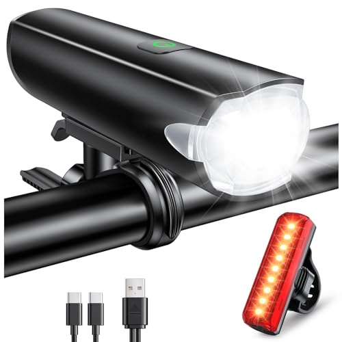 CIRYCASE Luci Bicicletta LED 1200 Lumen, 2600mAh Luce Bici Ricaricabile USB Lunga Durata, 3+5 modalità Luce Set Anteriore Posteriore Ciclismo Montagna, IP65 Impermeabile Auto Luci Avviso Emergenza