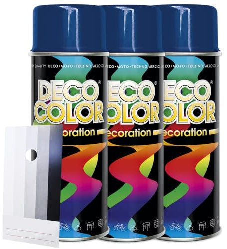 Craft-Equip DC 3 Stück Lackspray Glanz nach RAL in 400ml zur Lackierung von Auto Stahl Aluminium Beton Holz und Spritzmusterkarte (3 Dosen in dunkelblau glanz RAL 5010 + Karte)