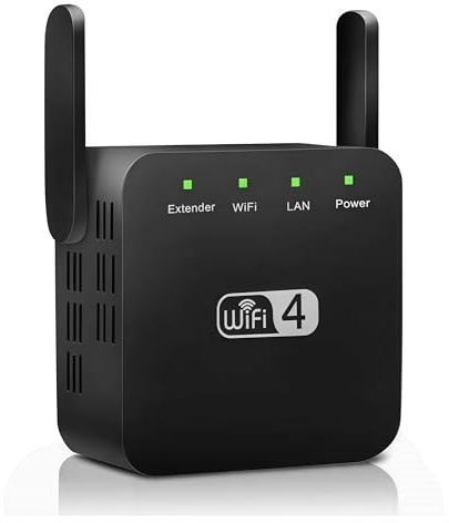 Vassco WIFI Extender - Long Range WiFi Booster Range Extender With 2 High Gain Antennas: Home Wireless Signal Booster For Whole House Coverage (1 black item)