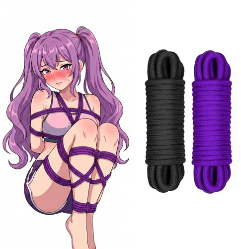 Qoosea 2 X 10M Bondage Rope Suave Cuerdas de Algodón, Bondage Cotton Rope SM Bondage Set Juguetes Sexuales for Extreme Sex Toys for Couples (Negro Púrpura)