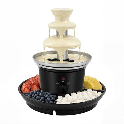 Fuente de chocolate 3 etages 1lb 25w inox, máquina fondue chocolate 3 niveles con bandeja de frutas para cumpleaños, boda, fuente de fondue negra 5 tenedores