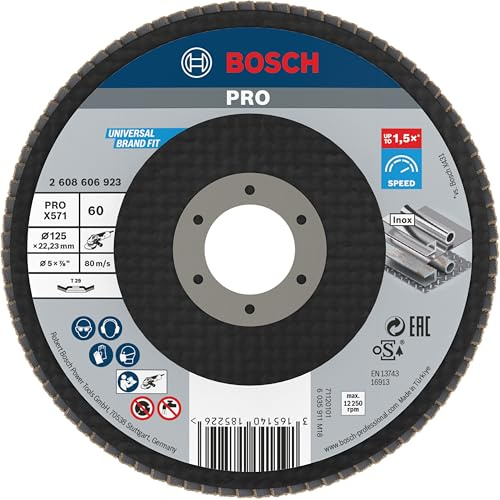 Bosch PRO X571 Fächerschleifscheibe, abgewinkelt, 125 mm, K60 | für Stahl, Edelstahl, Körnung 60, Professional Zubehör Kleiner Winkelschleifer