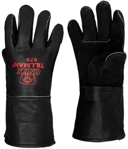 Tillman Large Black Elkskin CottonFoam Lined Welders Gloves with Top Grain Elkskin Cuff and Kevlar Thread Locking Stitch (Carded)