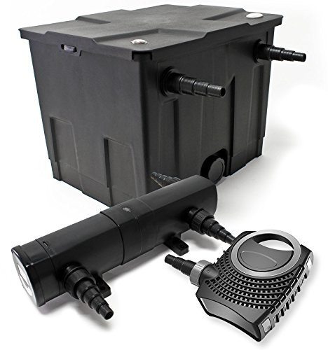 Wiltec Komplettset: CBF-350 Teichfilter bis 12000 L Teichfilteranlage als Durchlauffilter, NEO10000 SuperECO Teichpumpe 10000l/h 80W, CUV-224 Teichklärer UVC Klärer mit 24W