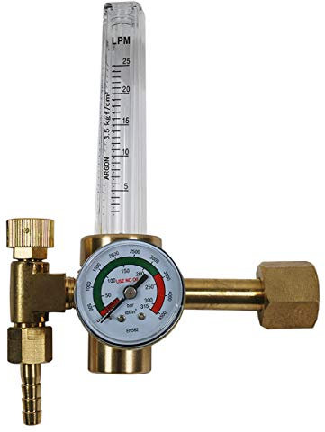 HELO '173518' Druckminderer mit Flowmeter für Argon (und andere Edelgase), Schutzgas und CO2 Flaschen, Eingangsdruck 200 bar mit Flowmeter 0-30 L/Min, Arbeitsdruck ca. 10 bar.
