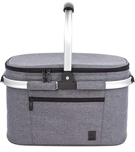ALLCAMP Faltbar Isoliert Kühltasche - Einkaufskorb Thermo Mit Deckel, Abnehmbarer Picknickkorb 2 Personen, Aluminiumrahmen Kühlkorb, Verdicken Thermokorb
