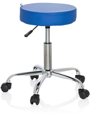 hjh OFFICE 729413 Bürohocker Operator II Kunstleder Blau Hocker höhenverstellbar mit Rollen