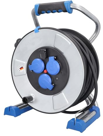 as - Schwabe IronCoat Xperts Kabeltrommel 50 m H07RN-F 3G1,5 | IP44 Außenbereich, 3 Schutzkontaktsteckdosen + USB Port, Spannungsanzeige, Schutz vor Stromschlägen, Made in Germany