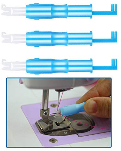 Einfädelhilfe für Nähmaschinen,3er Pack Automatischer Nähnadel Inserter Kunststoff Nadeleinfädler Werkzeug für Nähmaschine Blau 7.5cm