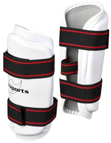 Ju-Sports Unterarmschutz Kampfsport PU weiß - Gepolsterte Armschoner für Taekwondo & andere Kampfsportarten, Pflegeleicht, Mit atmungsaktivem Mesh-Futter