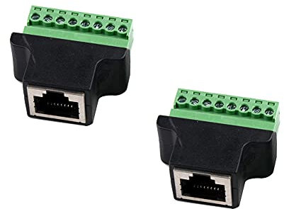euroharry 2 Stück RJ45 Buchse auf Terminal Block 8-Pin Adapter LAN Netzwerk Buchse Ethernet Converter to 8 pin Screw