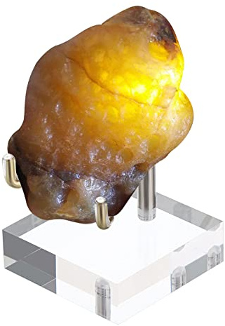 BTSKY Small Size Adjustable Golden Metal Arm Display Stand with Square Base | Storage Easel with Acrylic Base, Showing Holder Organiser for Geodes Rock Mineral Agate Fossil Coral Coin