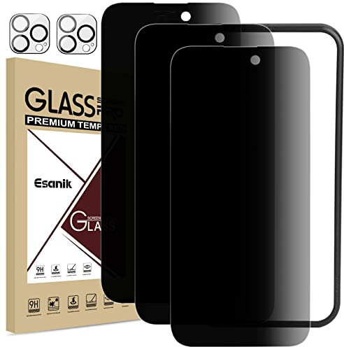 Esanik Sichtschutz für Panzerglas für iPhone 14 pro, 3x Sichtschutzfolie mit 2x Kameraschutz, 9H Anti-Spy Privacy Display Schutzfolie, 2024-6,1 Zoll (3+2 Stück)