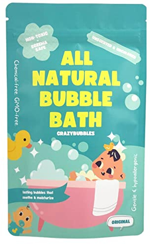 CrazyBubbles All Natural Bubble Bath for Kids & Baby, Hypoallergenic Bubble Bath Kids with Sensitive Skin, Gentle Eczema Safe Baby Essentials, Unscented Powder Mix with Colloidal Oats, Up to 30 Baths