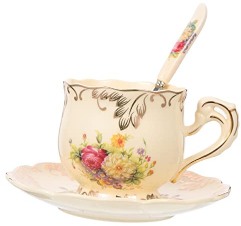 Cabilock 1 Juego Decoración Vintage Taza y Plato De Cerámica Taza De Café Multifunción Taza De Te Chino Tazas De Café Expreso De Cerámica Té De La Tarde Oficina Bien Acero Inoxidable