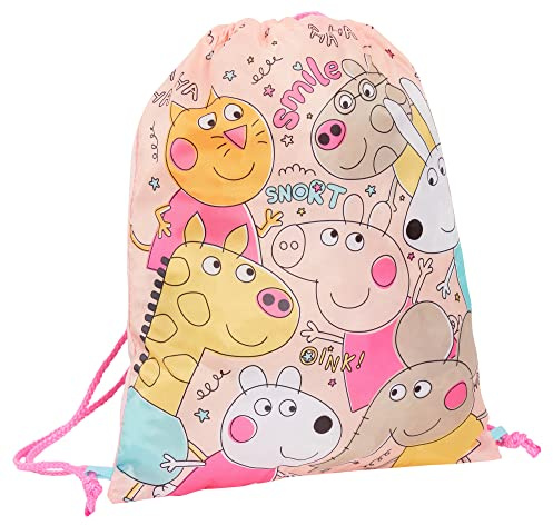 Peppa Pig dragsko väska flickor PE kit gymväska barn tränare simväska barn skola barnkammare ryggsäck, Persika, En storlek, Dragsko väska