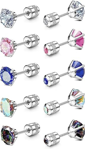 MILACOLATO Titan Ohrstecker Set für Damen Herren Hypoallergene Ohrringe Chirurgenstahl mit Schraubverschluss Doppelseitige Cubic Zirkonia Ohrstecker | 5Paare