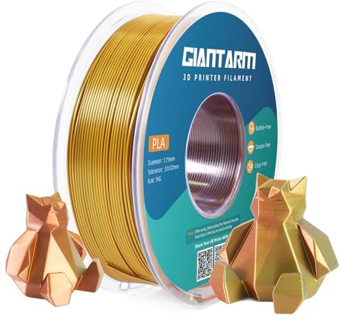 GIANTARM Silk PLA Filament 1.75mm(±0.02mm) für 3D Drucker, 1kg, 1 Rolle vakuumverpackt,PLA Silk-like tricolor, Gold+Silber+Kupfer