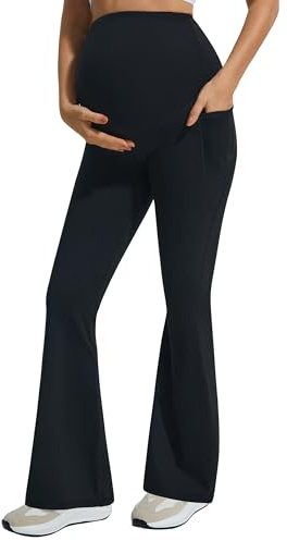 JOYSPELS Maternity Flare Leggings Over The Belly with Pockets – Soft, Comfortable Pregnancy Yoga & Daily & Work Pants Black