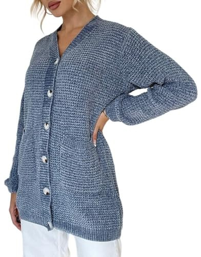 V-ringade cardigans för dam, långärmad chenille cardigans, öppen tröja kappa, knappar på framsidan, stickade cardigans för damer, höst, vinter, mjuk, varm, stickad jacka
