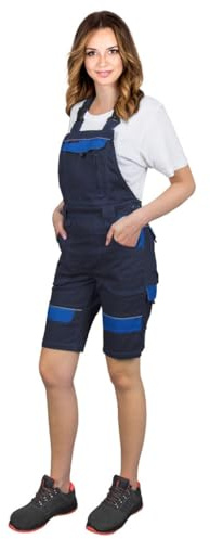 CORTON Damen-Schutzlatzhosen mit Kurzen Beinen: 100% Baumwolle, 260 g/m², Vielseitige Taschen, Anpassbare Passform, Farbe: Marineblau-blau, Größe 48