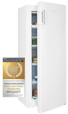 Exquisit GS230-H-010E Gefrierschrank Weiss - 165 l Standgefrierschrank | Geräuscharmer Tiefkühlschrank mit 4*-Gefrierfach, wechselbarem Türanschlag, 5 Schubladen und stufenloser Temperaturregelung