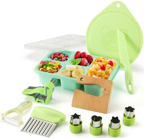 Kindermesser 11-teiliges Kinder-Küchenmesser-Set zum Schneiden und Kochen von Obst oder Gemüse für Kleinkinder, inklusive Schäler Sicherheit Messer ab 2 jahre Geschenksets für Kinder(Krokodil)