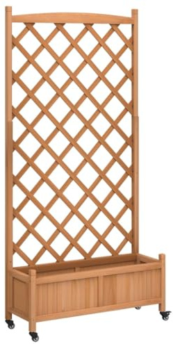 vidaXL Jardinera con Enrejado y Ruedas, Macetero para Plantas, Maceta para Flores, Arriate para Jardín Balcón, Madera Maciza de Abeto Marrón