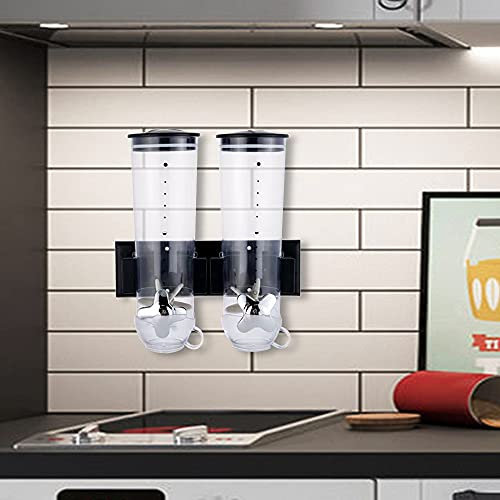 Aohuada Dispensador de copos de avena doble de plástico,Dispensador de cereales, Frutas secas, pasta y caramelos, Contenedor doble, para copos de avena, dulces, cereales, negro, IJIKOLJ546