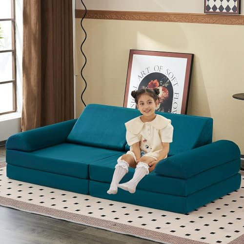 jela Kinder Spielsofa, Kindersofa aus Schaumstoff Bausteine Kindercouch Kindersofa Fancy Spielsofa einen aufregenden Indoor Spielplatz für das Kinderzimmer (Lake Blue)
