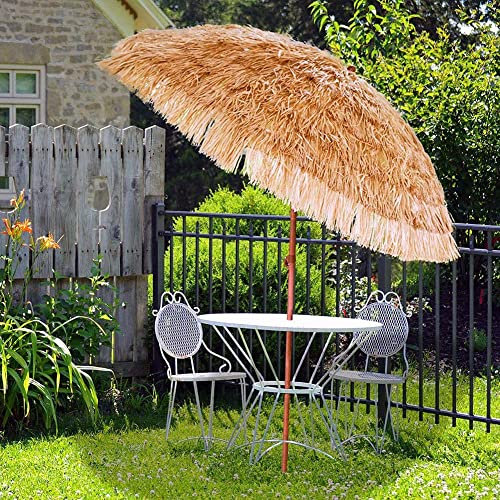 asdchZen 8Ft/2,4M Hawaii Marktschirm Neigbar, Bast Tiki Hütte Strandschirm, Outdoor Strohschirm, 8 Speichen, Ohne Standfuß