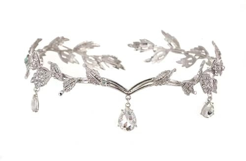 Caiguoer Hochzeit Silber Tiara und Krone Anhänger Kristall Tiara Stirnband für Braut Brautjungfer Krone Geburtstag Cosplay Zubehör für Frauen und Mädchen
