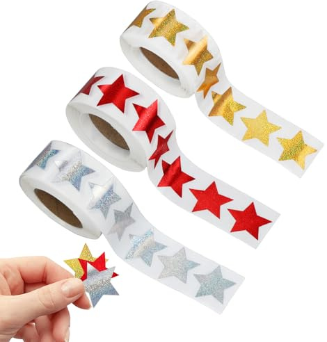 1 500 stycken/3 rullar klistermärken stjärnor glitter, klistermärken stjärnor självhäftande stjärnor guld, belöningsklistermärken för barn, julklistermärken självhäftande, stjärnklistermärken för