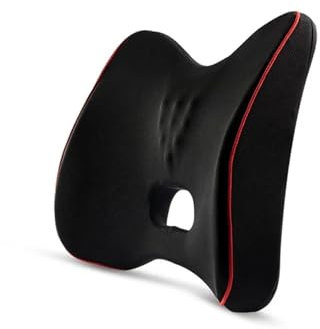 Lendenkissen Auto 1 PC Auto Lendenkissen Rückenkissen Für Bürostuhl Rückenschmerzen Lindern Memory Foam Nachrichtenkissen Mit Riemen Taillenkissen Auto Lendenwirbelstützkissen(Black red Edge)