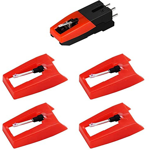 Sxdluzi Aguja de Tocadiscos, 1 Pieza Cartucho para Tocadiscos con 4 Piezas de Reemplazo de Aguja de Diamante para, Ion, LP
