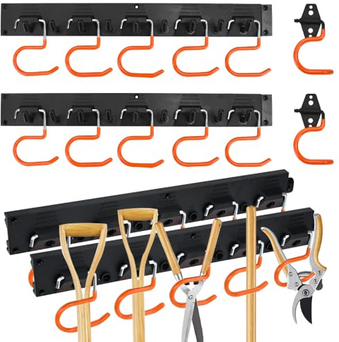 GZCZCC Gartengerätehalter 4x 40cm Metallhaken Besenhalterung Gerätehalter Wandhalterung mit Anti-Rutsch Gummierung Gartengeräte Aufhängung Haken Werkzeughalter Gartengeräte Aufhängung für Garage