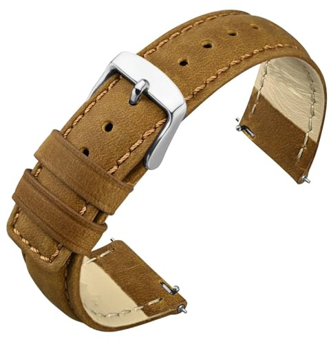 ANNEFIT Retro Leder Uhrenarmband, Schnellverschluss Echtes Lederarmband Ersatzarmband für Herren Damen 18mm 20mm 22mm