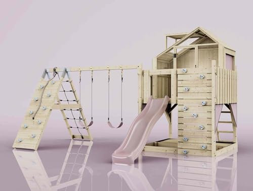 PolarPlay Spielturm Oscar aus Holz in Rosa Kinderschaukel