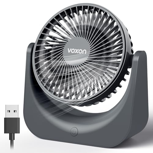 VOXON Desk Fan, Small TableFan with 5 Speeds Adjustable Strong Wind, USB-A Powered Personal Silent Bedfan with 1.5M Cable, Portable Cooling Quiet Desktop Fan for Desktop Office Home Bedroom, Grey