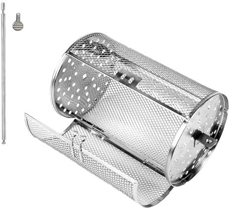 Panier de barbecue à roulettes pour barbecue en plein air, panier de barbecue rotatif, en acier inoxydable, panier à frites, rôtissoire à café, panier de barbecue rond pour cuisine, légumes, poisson,