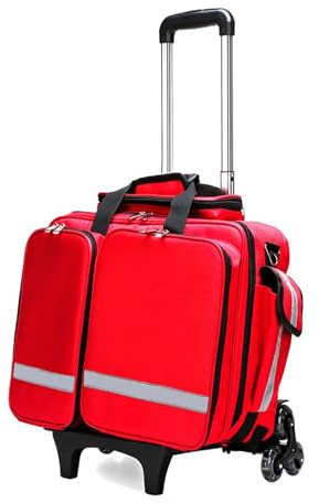 Notfalltasche, professionelle große Kapazität medizinische Trolley-Tasche mit Rädern, Notfall First Responder Tasche, Trauma Tasche mit Fächern abnehmbar, für EMT, EMS, Sanitäter(Red)