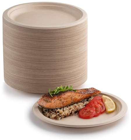 EVYIENEN 200 Stück Pappteller,17.8cm Biologisch Einwegteller Braun abbaubar und Kompostierbar, umweltfreundlicher, Strapazierfähiger, Recycelbarer Essteller, Perfekt für Picknicks, Grillabende