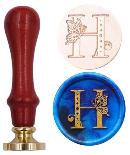 Vintage-Messing-Siegelkopf, Buchstaben, Kupfer, feuerbemalt, Siegelkopf, Hochzeitseinladungen, Umschläge, Siegelstempel, Holzgriff, Stil H