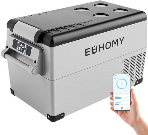 EUHOMY 30.6L Portable Compressor Fridge - 12/24V DC & 100-240V AC Car Fridge with App Control &LCD Panel | Fast Cooling (-20°C to 20°C) | Energy-Efficient 45W Camping Fridge for Trucks, Home & Travel