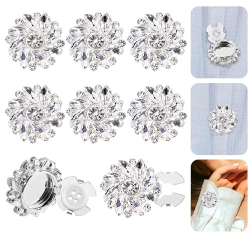 6pcs Cache Boutons Strass, 2,5cm de Diamètre Couvercle de Boutons en Strass Amovibles pour Robe Costume Smoking Chemise Accessoires